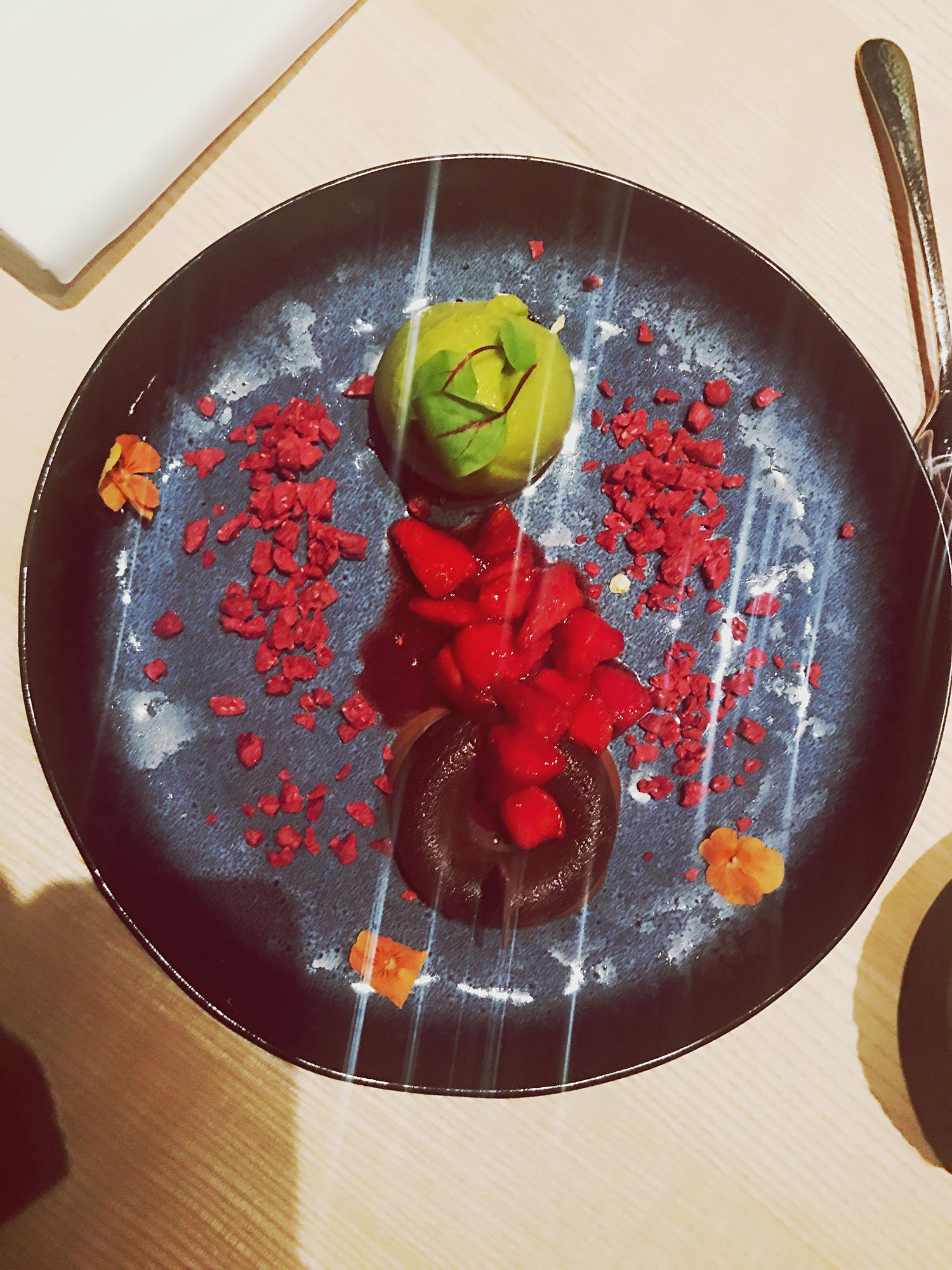 display of artisanal plated dish on paper-like board
